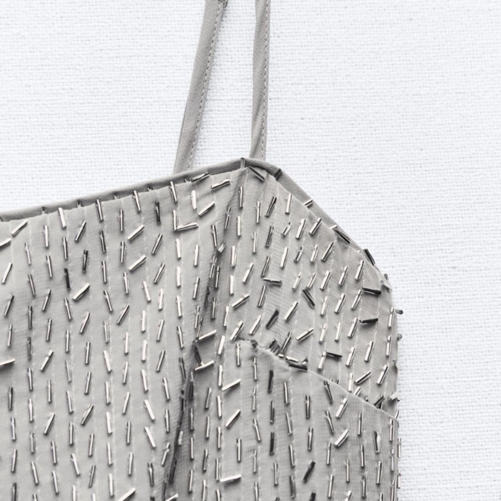 Zara NWT Silver Beaded Mini Dress Indie Sleeze - Picture 4 of 11